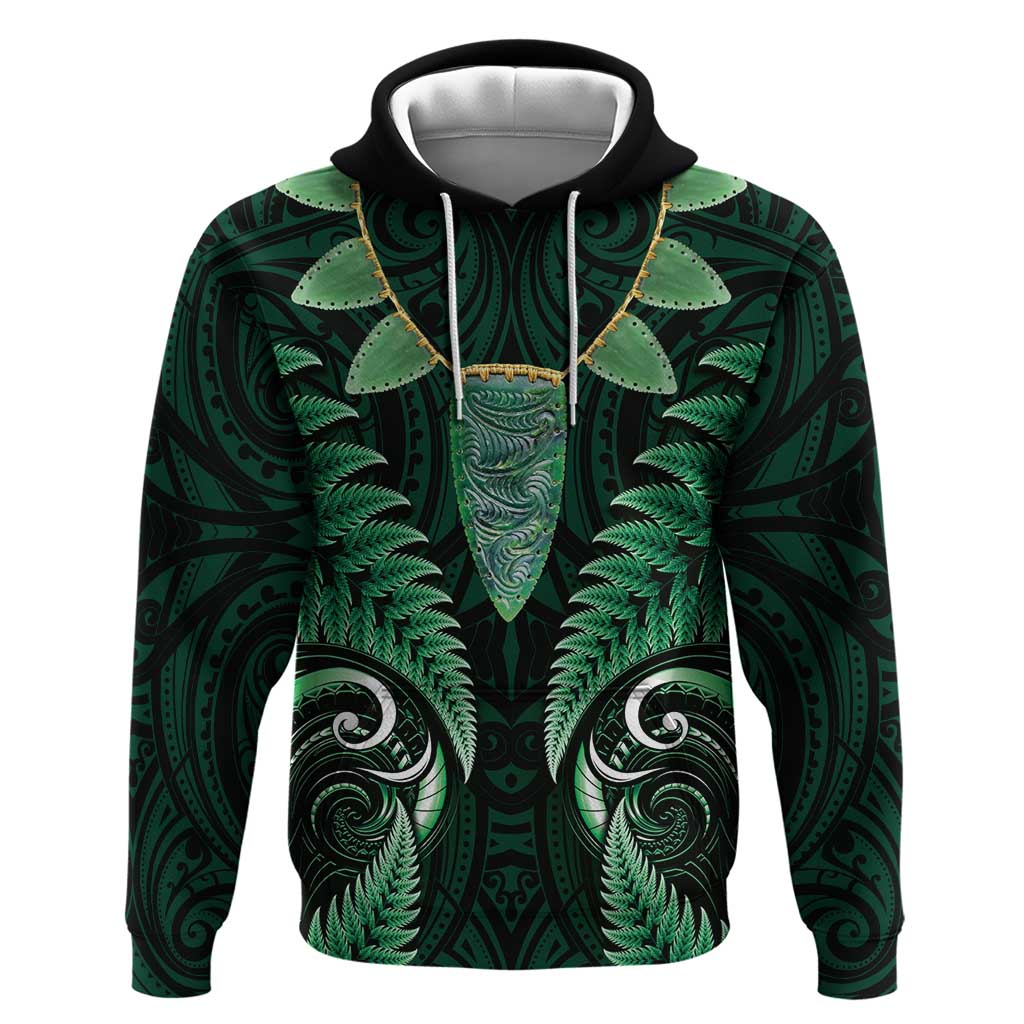 Aotearoa Pounamu Niho Hoodie Silver Fern Mix Maori Pattern - Green - Vibe Hoodie Shop