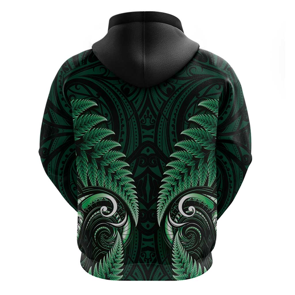 Aotearoa Pounamu Niho Hoodie Silver Fern Mix Maori Pattern - Green - Vibe Hoodie Shop