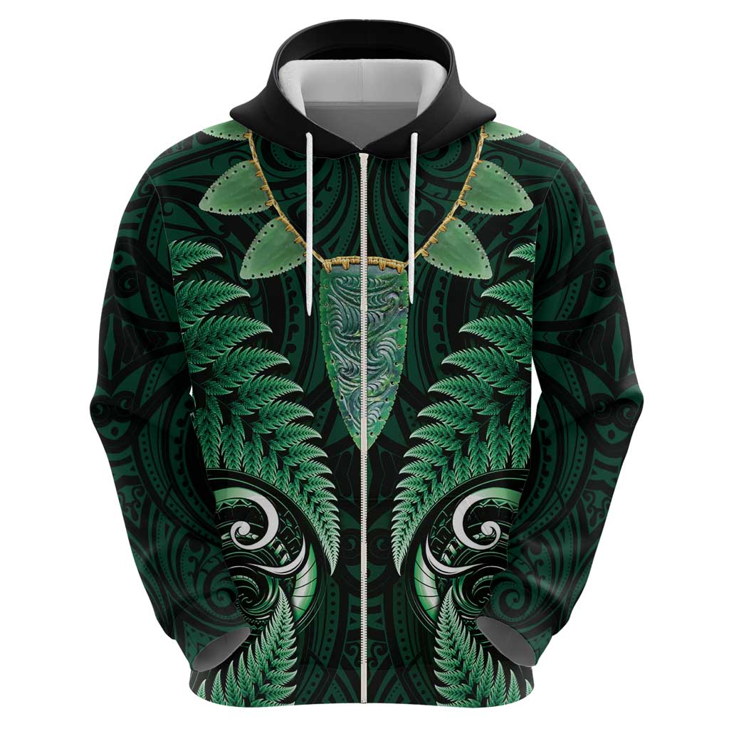 Aotearoa Pounamu Niho Hoodie Silver Fern Mix Maori Pattern - Green - Vibe Hoodie Shop