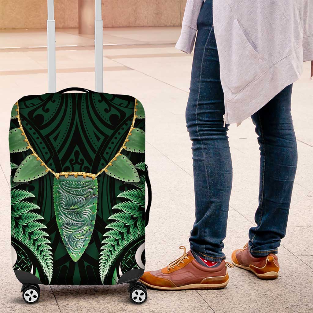 Aotearoa Pounamu Niho Luggage Cover Silver Fern Mix Maori Pattern - Green - Vibe Hoodie Shop