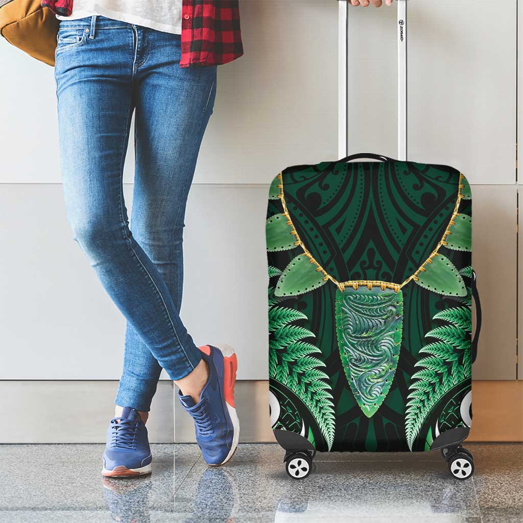 Aotearoa Pounamu Niho Luggage Cover Silver Fern Mix Maori Pattern - Green - Vibe Hoodie Shop