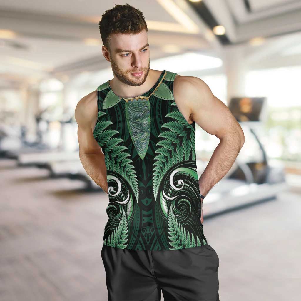 Aotearoa Pounamu Niho Men Tank Top Silver Fern Mix Maori Pattern - Green - Vibe Hoodie Shop