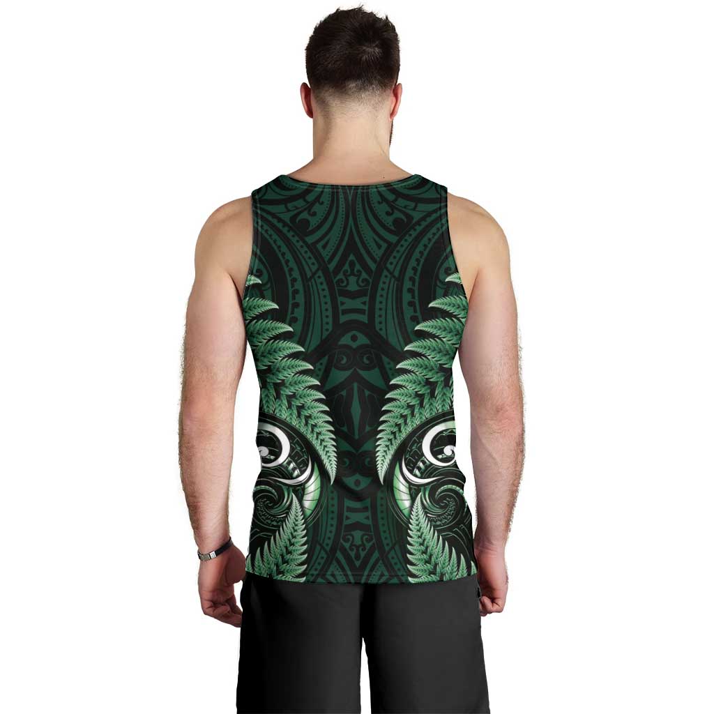 Aotearoa Pounamu Niho Men Tank Top Silver Fern Mix Maori Pattern - Green - Vibe Hoodie Shop