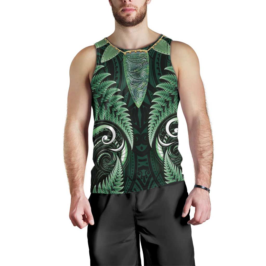 Aotearoa Pounamu Niho Men Tank Top Silver Fern Mix Maori Pattern - Green - Vibe Hoodie Shop