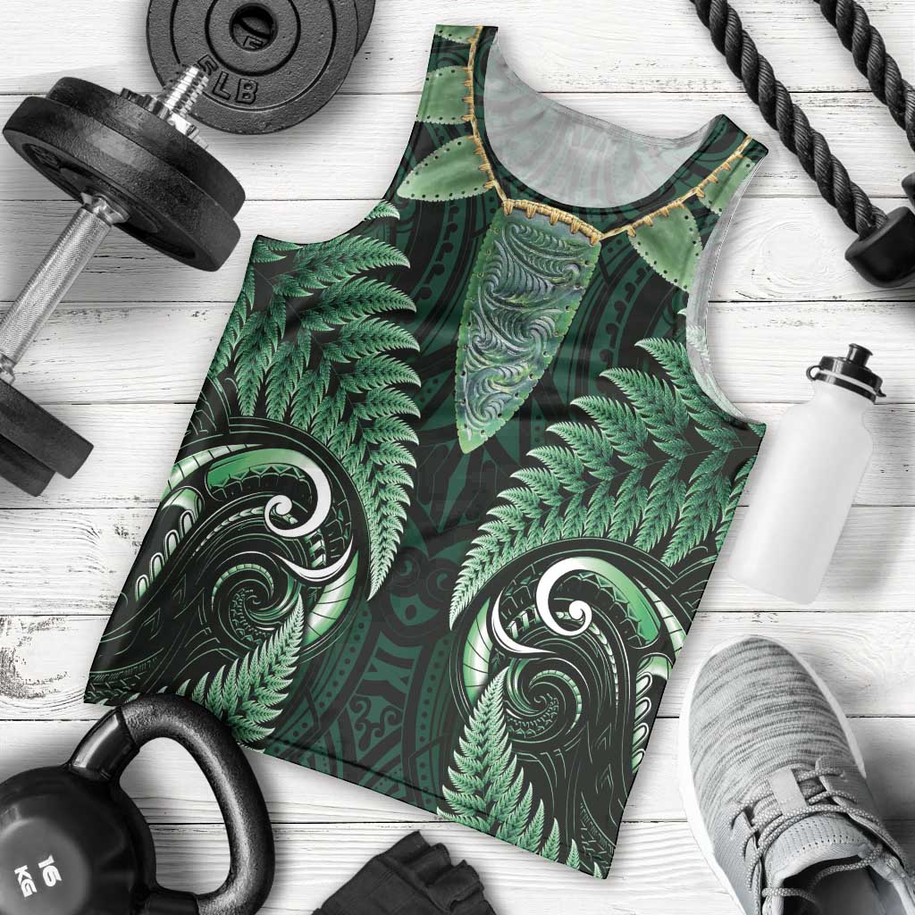 Aotearoa Pounamu Niho Men Tank Top Silver Fern Mix Maori Pattern - Green - Vibe Hoodie Shop