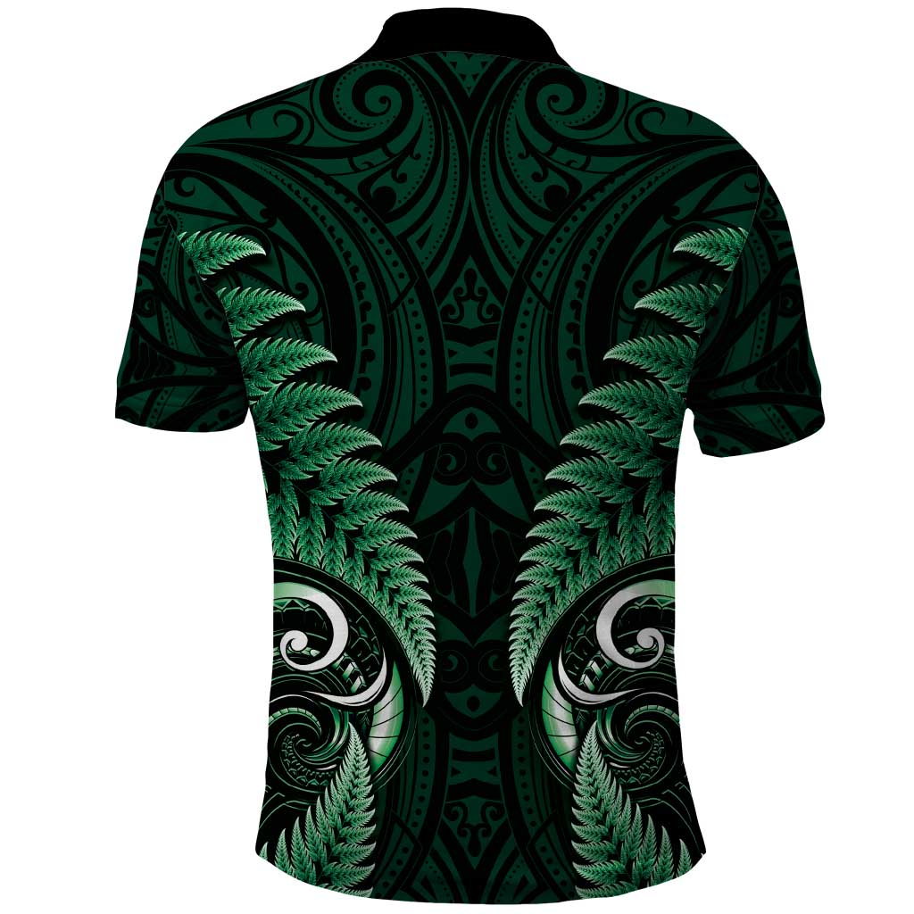 Aotearoa Pounamu Niho Polo Shirt Silver Fern Mix Maori Pattern - Green - Vibe Hoodie Shop