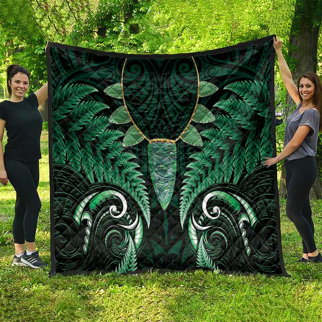 Aotearoa Pounamu Niho Quilt Silver Fern Mix Maori Pattern - Green - Vibe Hoodie Shop