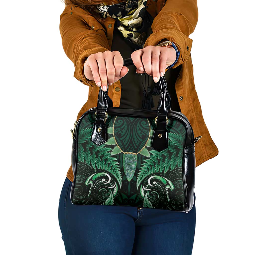 Aotearoa Pounamu Niho Shoulder Handbag Silver Fern Mix Maori Pattern - Green - Vibe Hoodie Shop