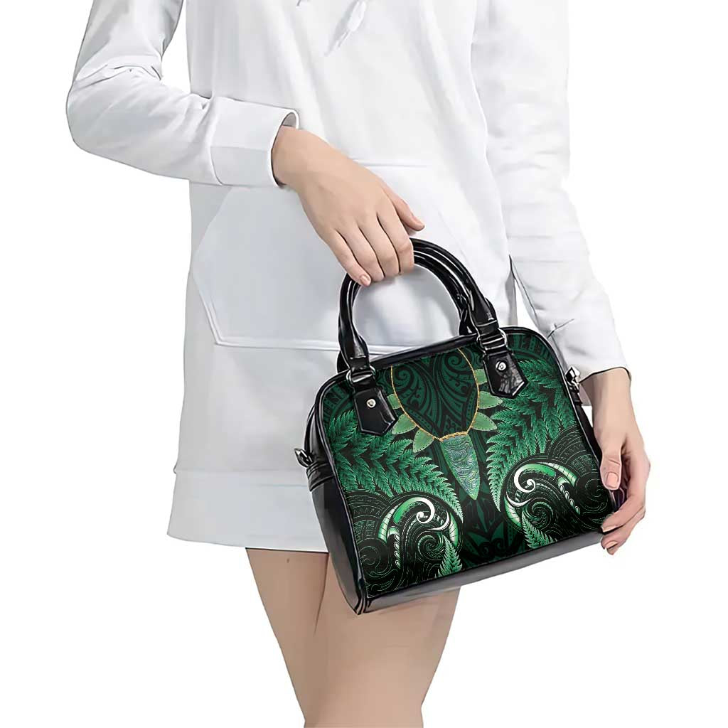 Aotearoa Pounamu Niho Shoulder Handbag Silver Fern Mix Maori Pattern - Green - Vibe Hoodie Shop