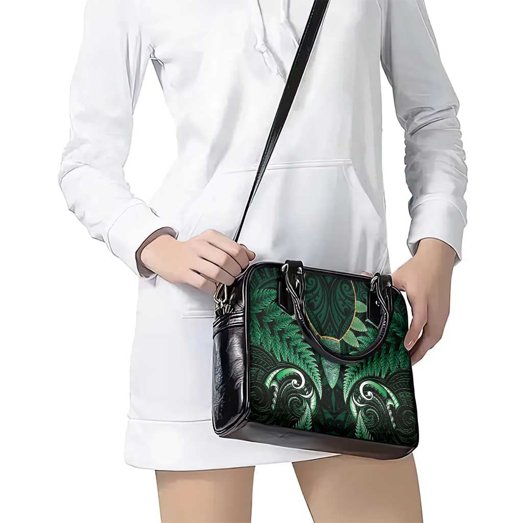 Aotearoa Pounamu Niho Shoulder Handbag Silver Fern Mix Maori Pattern - Green - Vibe Hoodie Shop