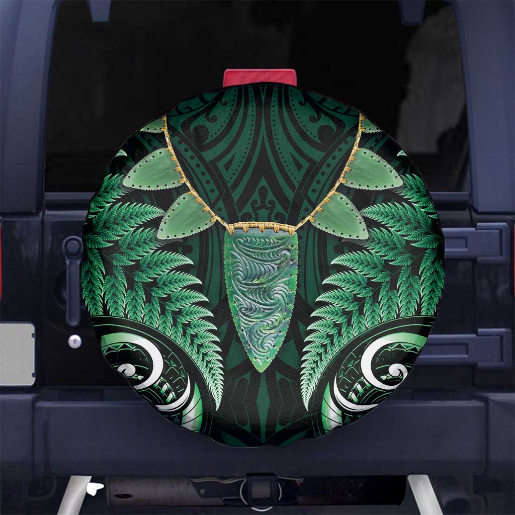 Aotearoa Pounamu Niho Spare Tire Cover Silver Fern Mix Maori Pattern - Green - Vibe Hoodie Shop