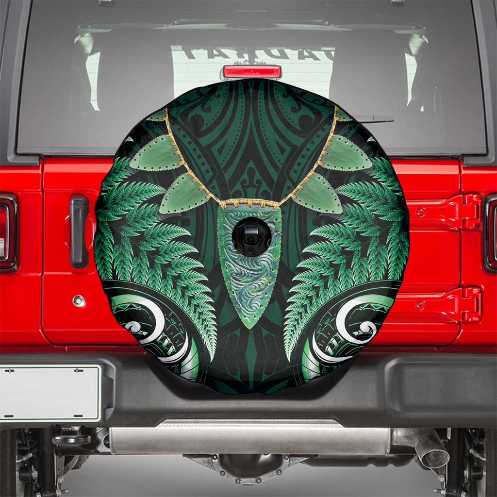 Aotearoa Pounamu Niho Spare Tire Cover Silver Fern Mix Maori Pattern - Green - Vibe Hoodie Shop