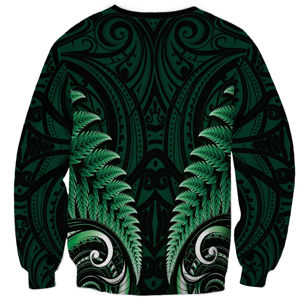 Aotearoa Pounamu Niho Sweatshirt Silver Fern Mix Maori Pattern - Green - Vibe Hoodie Shop