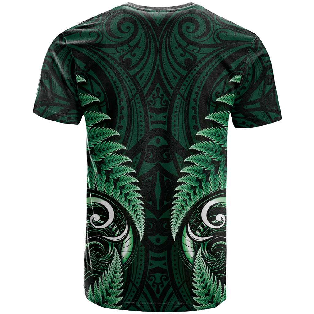 Aotearoa Pounamu Niho T Shirt Silver Fern Mix Maori Pattern - Green - Vibe Hoodie Shop