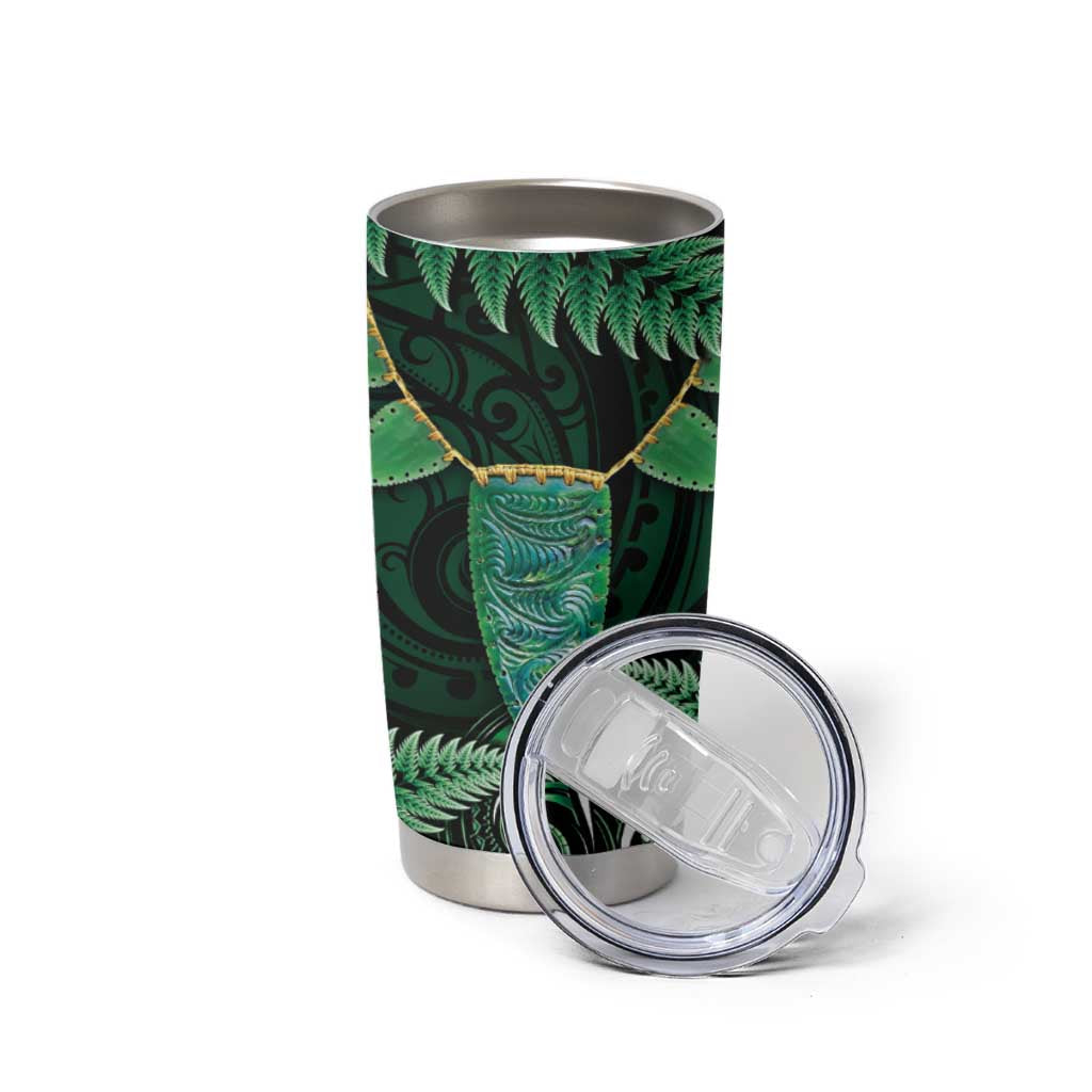 Aotearoa Pounamu Niho Tumbler Cup Silver Fern Mix Maori Pattern - Green