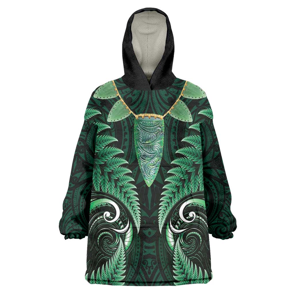 Aotearoa Pounamu Niho Wearable Blanket Hoodie Silver Fern Mix Maori Pattern - Green - Vibe Hoodie Shop