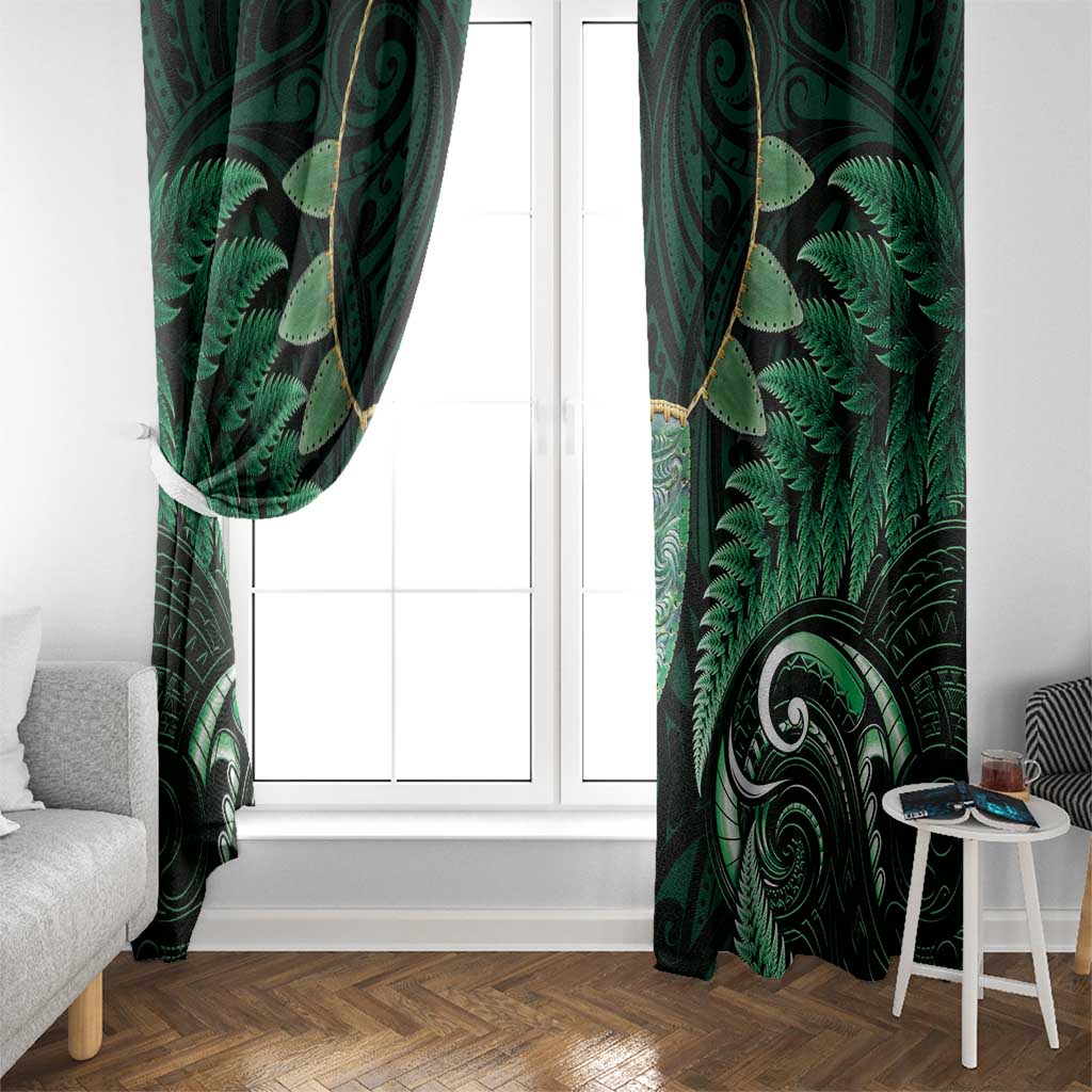 Aotearoa Pounamu Niho Window Curtain Silver Fern Mix Maori Pattern - Green