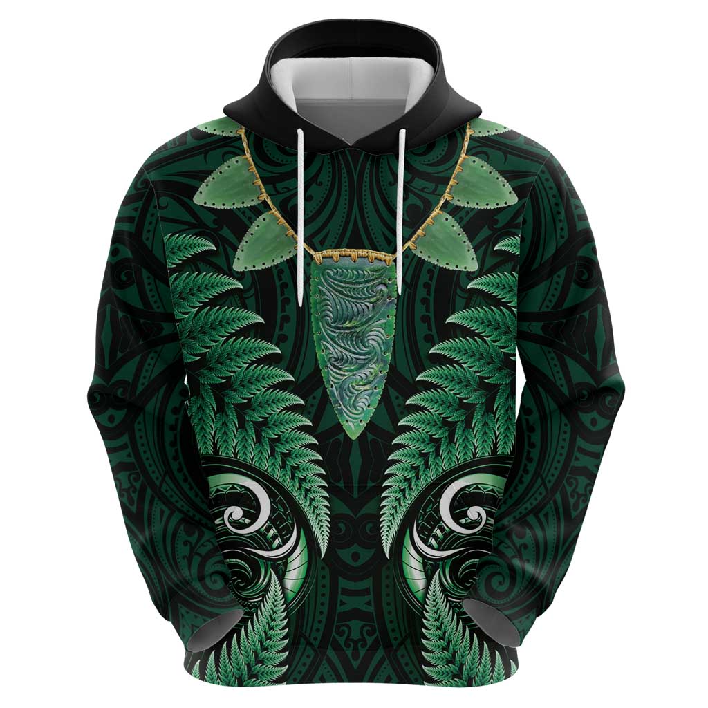 Aotearoa Pounamu Niho Zip Hoodie Silver Fern Mix Maori Pattern - Green - Vibe Hoodie Shop