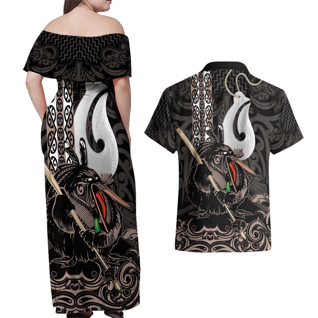 Aotearoa Hei Matau Couples Matching Off Shoulder Maxi Dress and Hawaiian Shirt Haka Kiwi Mix Maori Mangopare