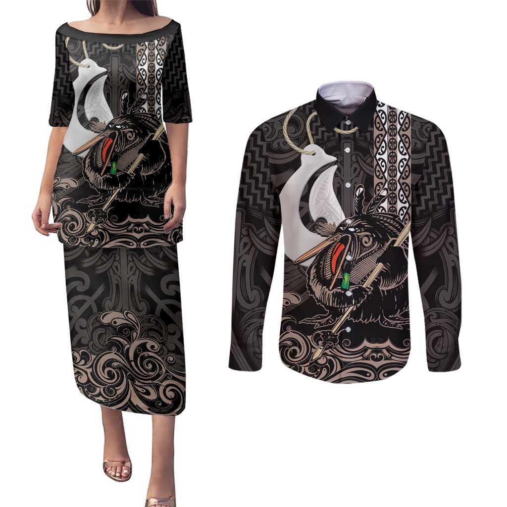 Aotearoa Hei Matau Couples Matching Puletasi and Long Sleeve Button Shirt Haka Kiwi Mix Maori Mangopare