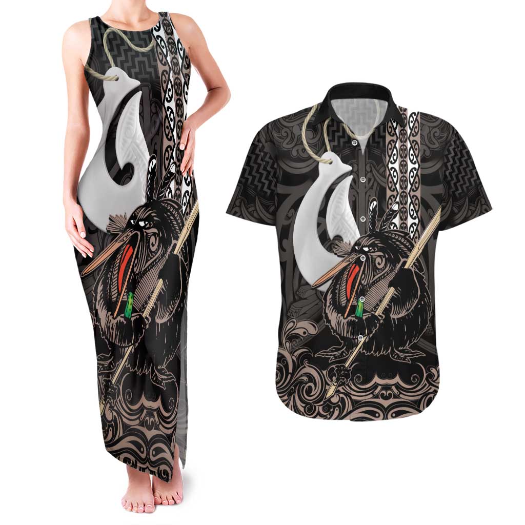 Aotearoa Hei Matau Couples Matching Tank Maxi Dress and Hawaiian Shirt Haka Kiwi Mix Maori Mangopare