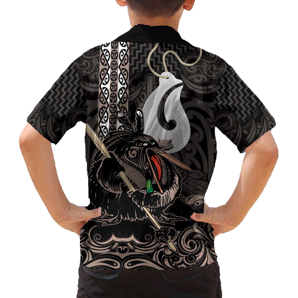 Aotearoa Hei Matau Family Matching Off The Shoulder Long Sleeve Dress and Hawaiian Shirt Haka Kiwi Mix Maori Mangopare