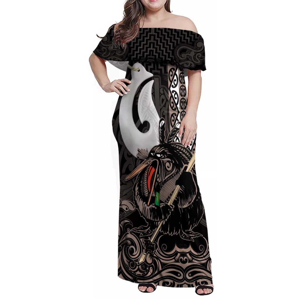 Aotearoa Hei Matau Family Matching Off Shoulder Maxi Dress and Hawaiian Shirt Haka Kiwi Mix Maori Mangopare