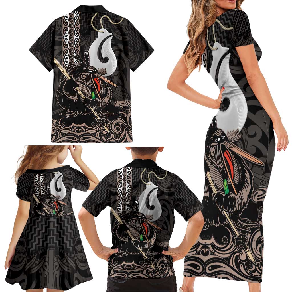 Aotearoa Hei Matau Family Matching Short Sleeve Bodycon Dress and Hawaiian Shirt Haka Kiwi Mix Maori Mangopare