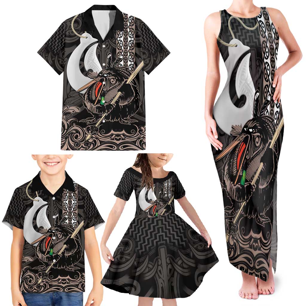 Aotearoa Hei Matau Family Matching Tank Maxi Dress and Hawaiian Shirt Haka Kiwi Mix Maori Mangopare