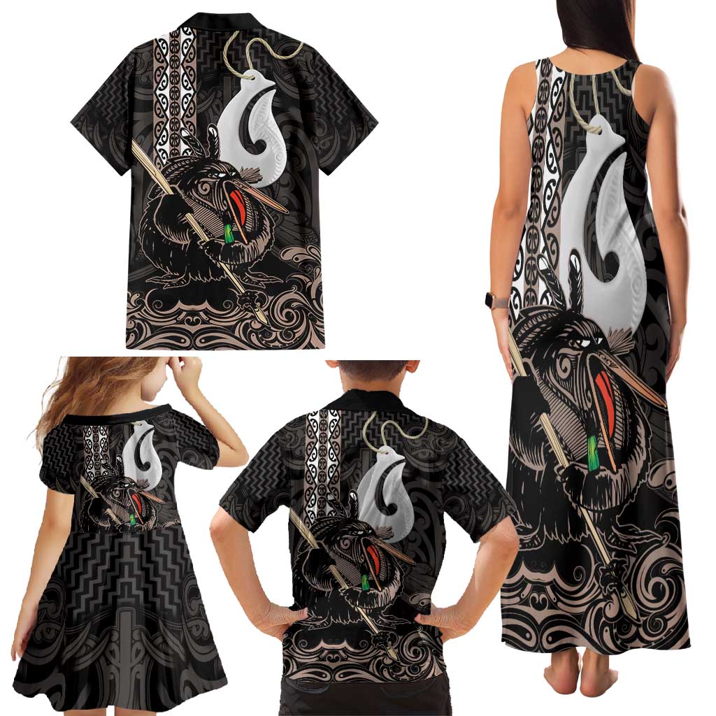 Aotearoa Hei Matau Family Matching Tank Maxi Dress and Hawaiian Shirt Haka Kiwi Mix Maori Mangopare