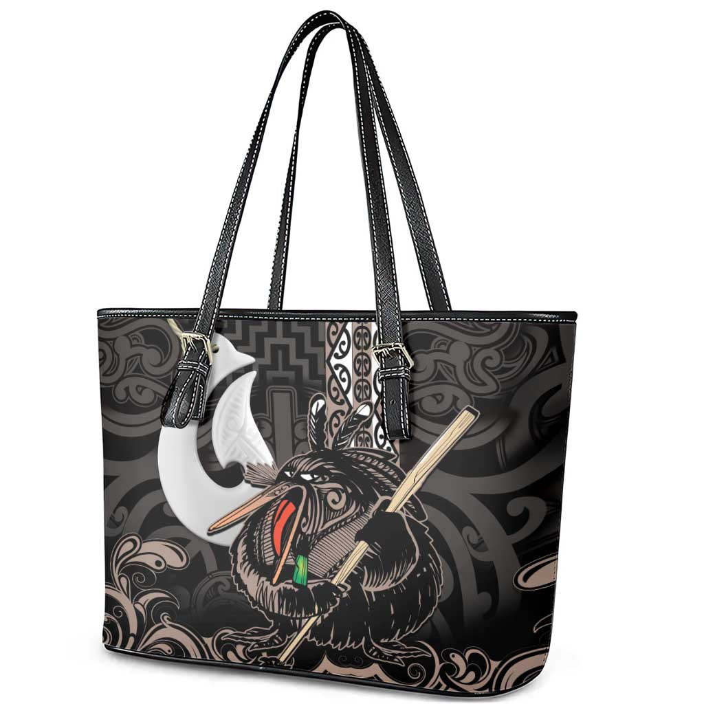 Aotearoa Hei Matau Leather Tote Bag Haka Kiwi Mix Maori Mangopare