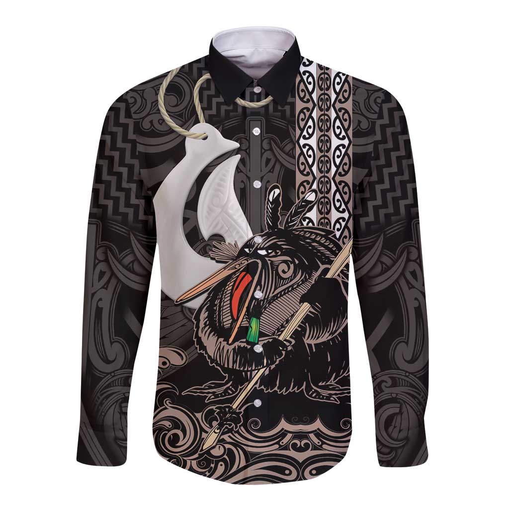 Aotearoa Hei Matau Long Sleeve Button Shirt Haka Kiwi Mix Maori Mangopare - Vibe Hoodie Shop