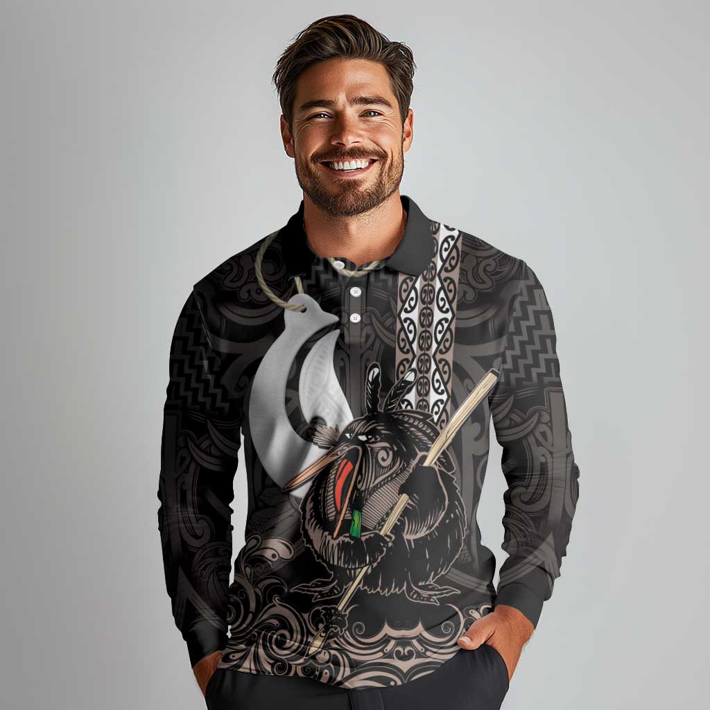 Aotearoa Hei Matau Long Sleeve Polo Shirt Haka Kiwi Mix Maori Mangopare