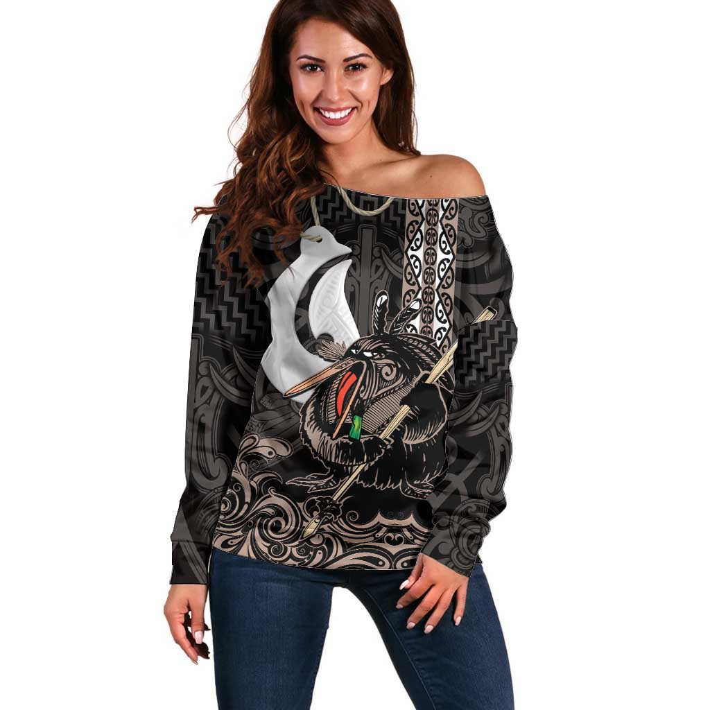 Aotearoa Hei Matau Off Shoulder Sweater Haka Kiwi Mix Maori Mangopare - Vibe Hoodie Shop