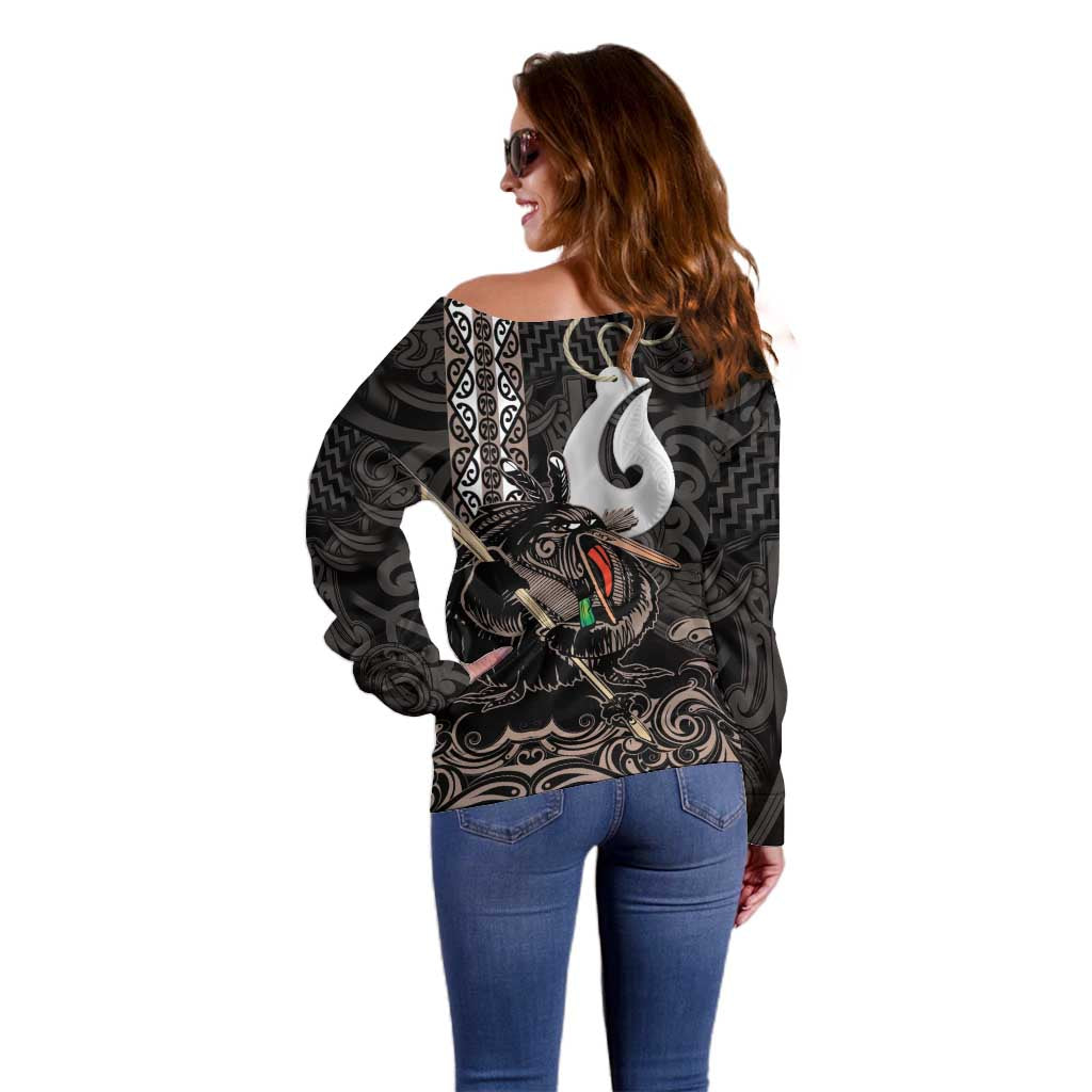 Aotearoa Hei Matau Off Shoulder Sweater Haka Kiwi Mix Maori Mangopare - Vibe Hoodie Shop