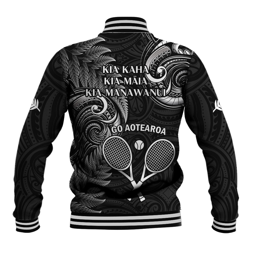 New Zealand Tiki Tennis Baseball Jacket 2024 Aotearoa Tenehi Maori Silver Fern - Black - Vibe Hoodie Shop