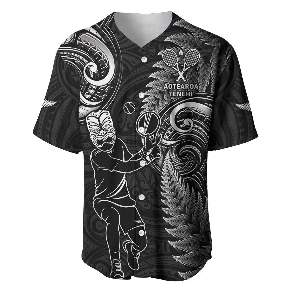 New Zealand Tiki Tennis Baseball Jersey 2024 Aotearoa Tenehi Maori Silver Fern - Black - Vibe Hoodie Shop