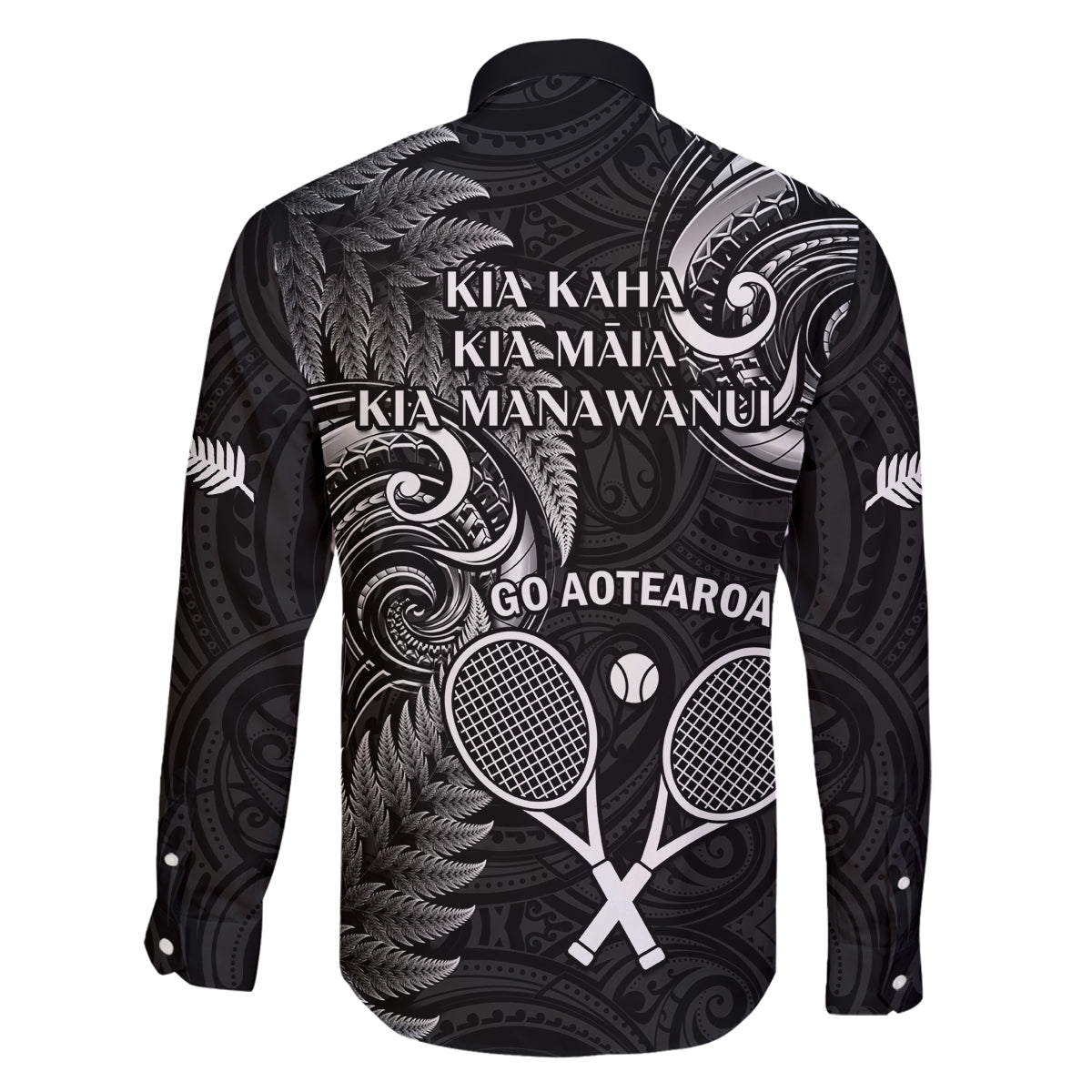 New Zealand Tiki Tennis Family Matching Long Sleeve Bodycon Dress and Hawaiian Shirt 2024 Aotearoa Tenehi Maori Silver Fern - Black