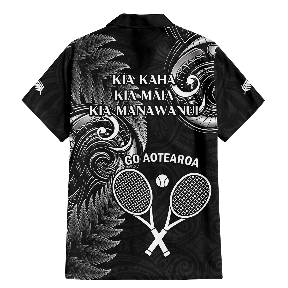 New Zealand Tiki Tennis Family Matching Mermaid Dress and Hawaiian Shirt 2024 Aotearoa Tenehi Maori Silver Fern - Black