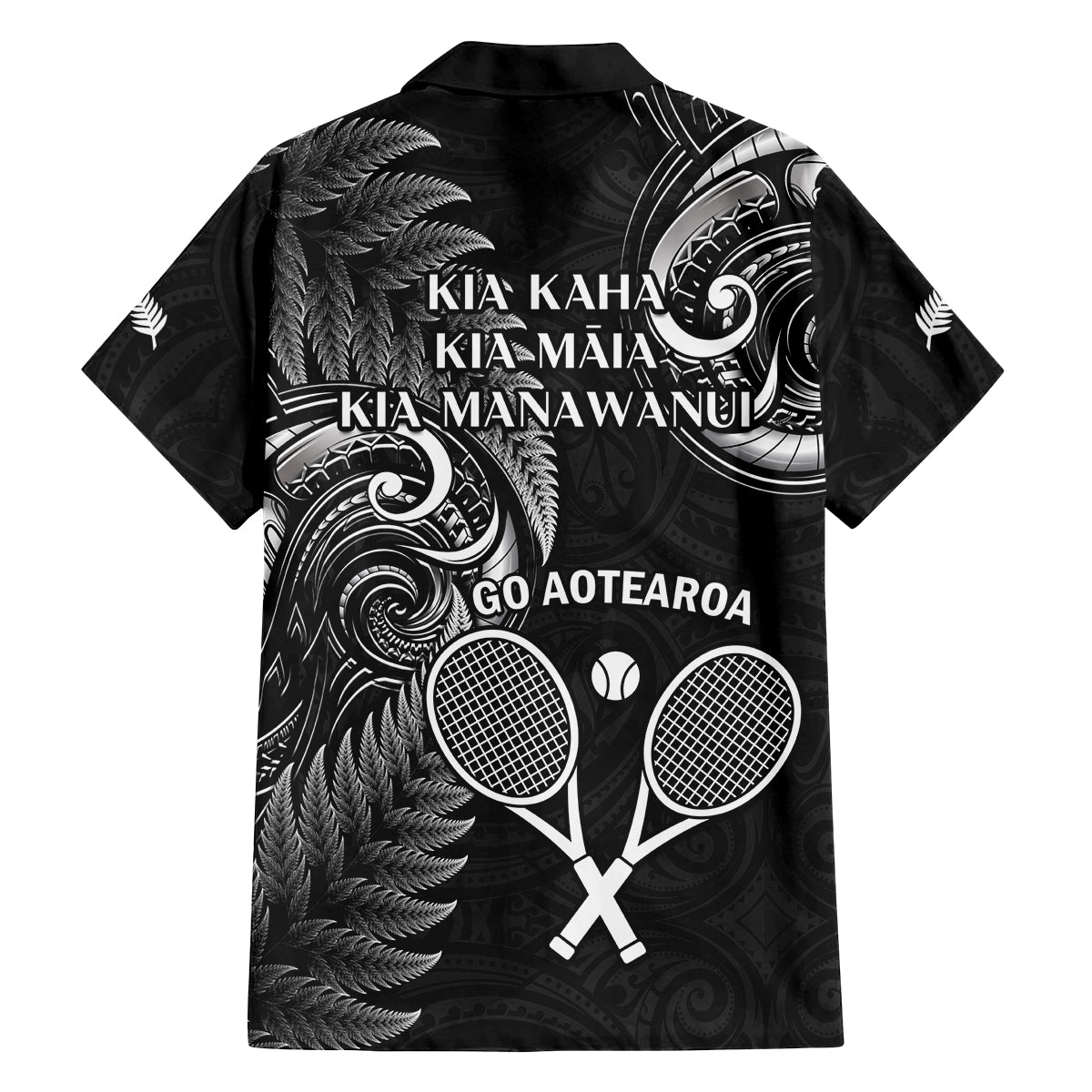 New Zealand Tiki Tennis Family Matching Puletasi and Hawaiian Shirt 2024 Aotearoa Tenehi Maori Silver Fern - Black