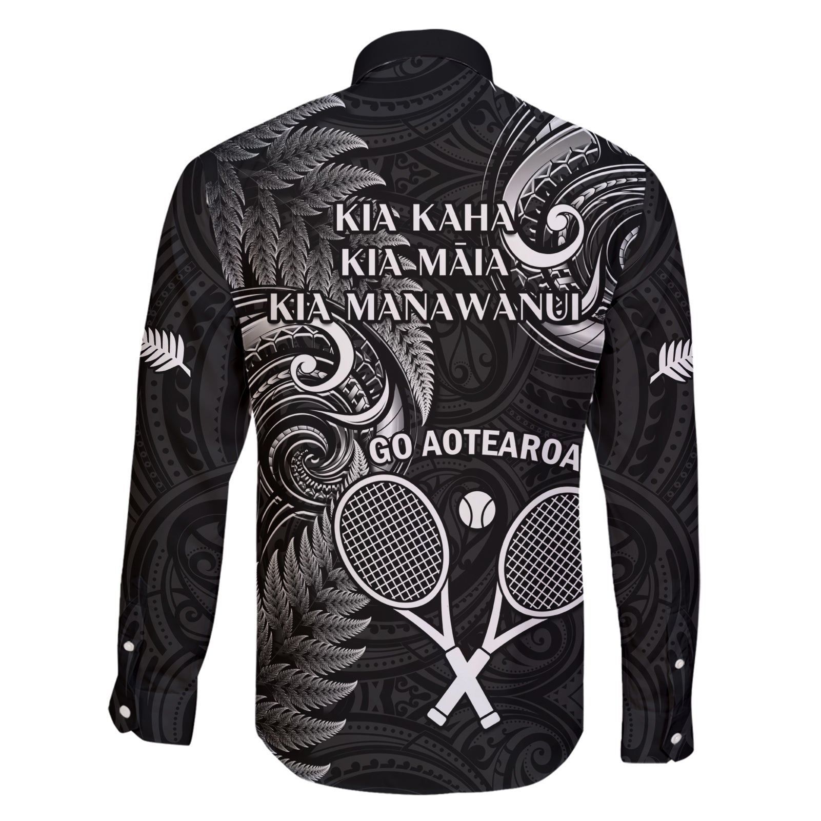 New Zealand Tiki Tennis Family Matching Short Sleeve Bodycon Dress and Hawaiian Shirt 2024 Aotearoa Tenehi Maori Silver Fern - Black