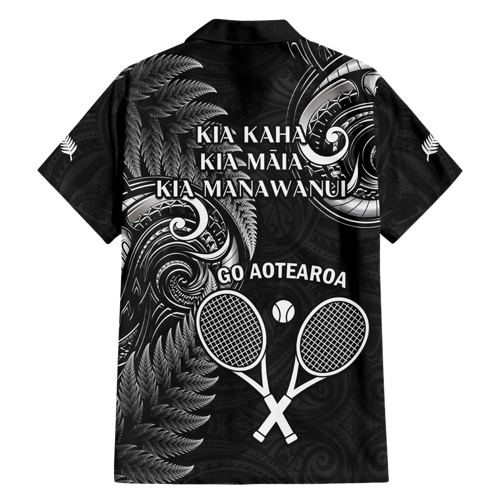 New Zealand Tiki Tennis Hawaiian Shirt 2024 Aotearoa Tenehi Maori Silver Fern - Black - Vibe Hoodie Shop