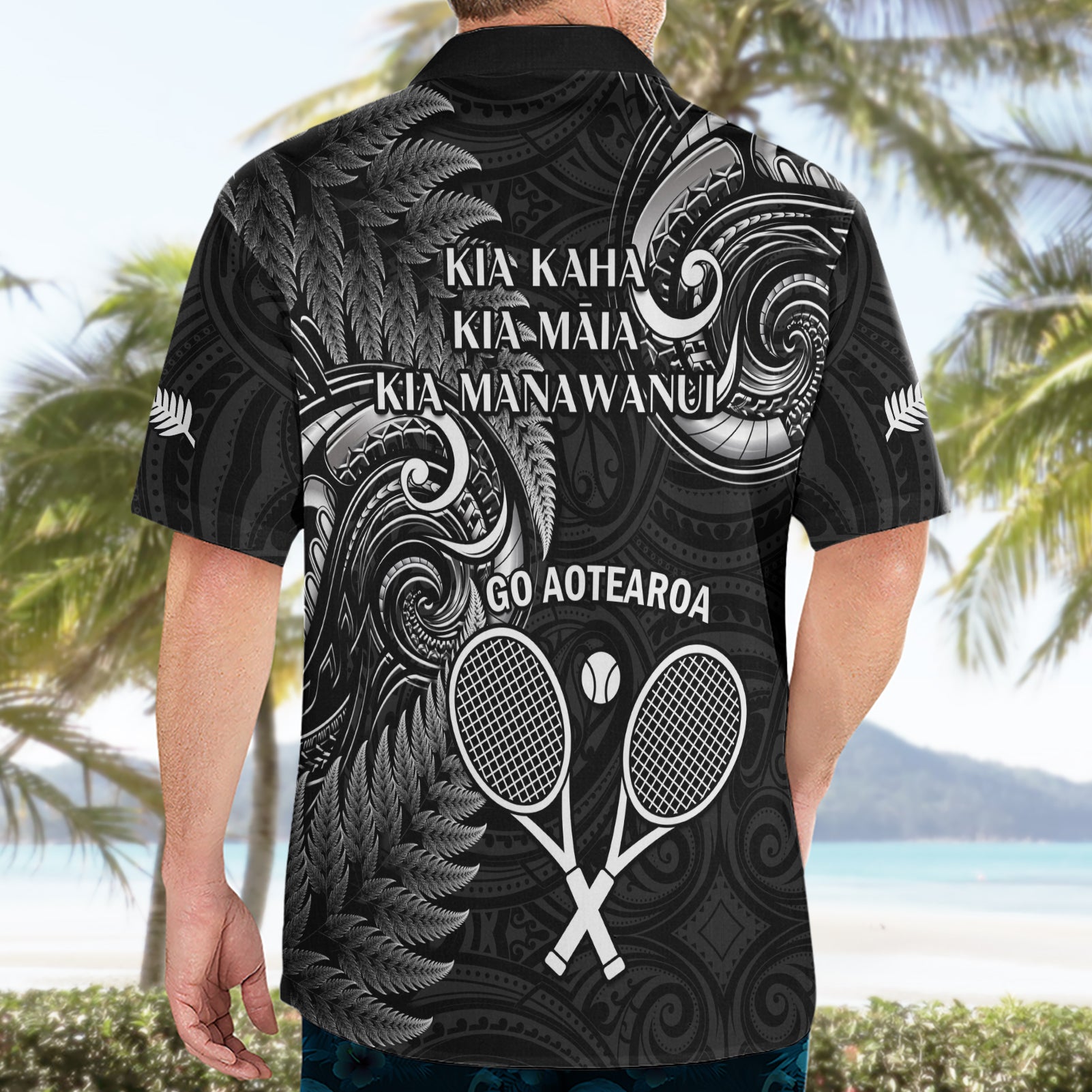 New Zealand Tiki Tennis Hawaiian Shirt 2024 Aotearoa Tenehi Maori Silver Fern - Black - Vibe Hoodie Shop