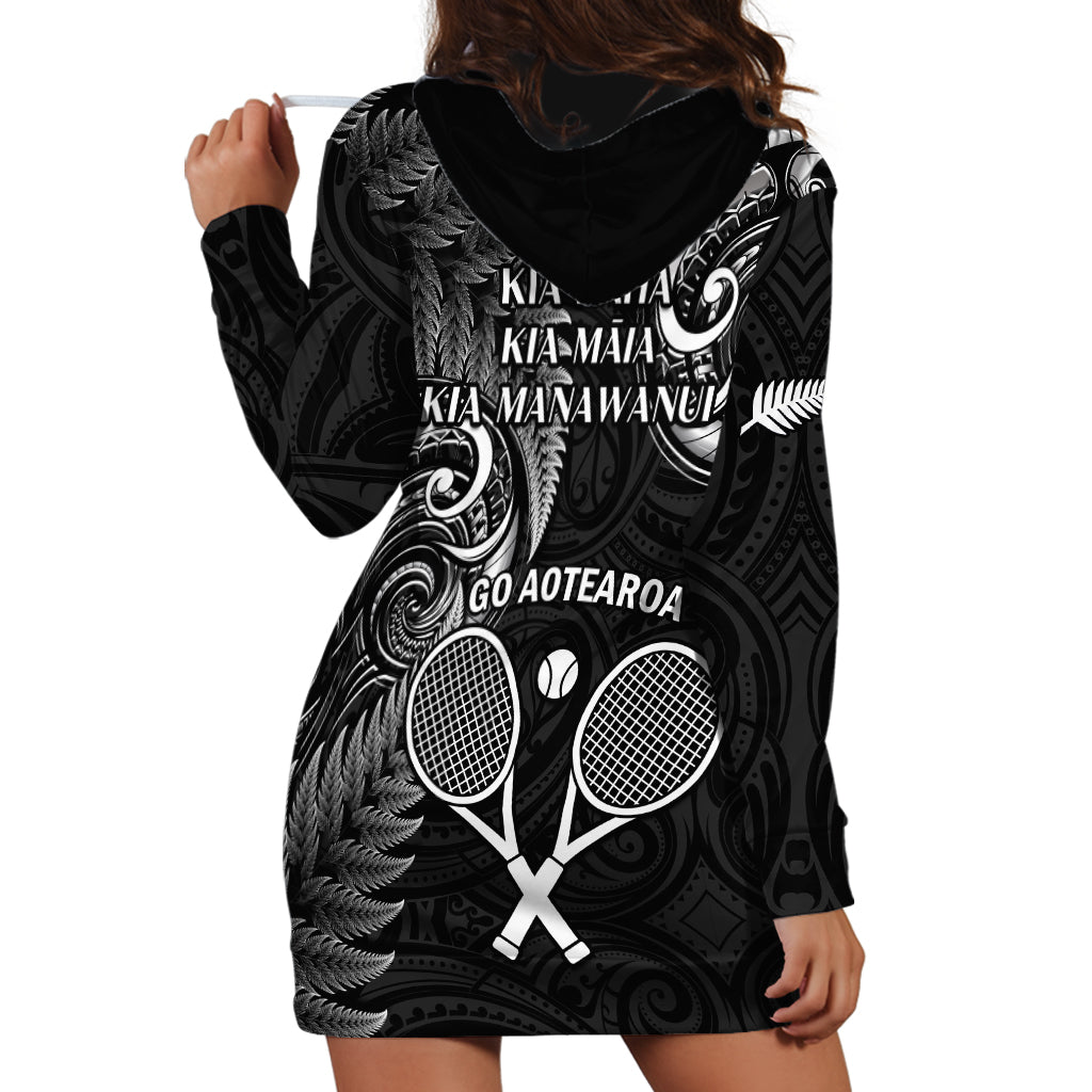 New Zealand Tiki Tennis Hoodie Dress 2024 Aotearoa Tenehi Maori Silver Fern - Black - Vibe Hoodie Shop