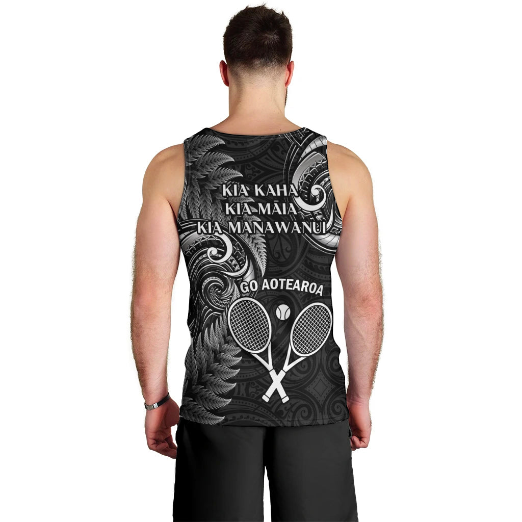 New Zealand Tiki Tennis Men Tank Top 2024 Aotearoa Tenehi Maori Silver Fern - Black - Vibe Hoodie Shop