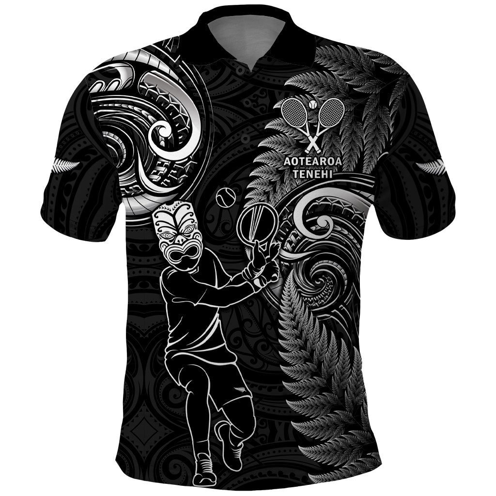 New Zealand Tiki Tennis Polo Shirt 2024 Aotearoa Tenehi Maori Silver Fern - Black - Vibe Hoodie Shop