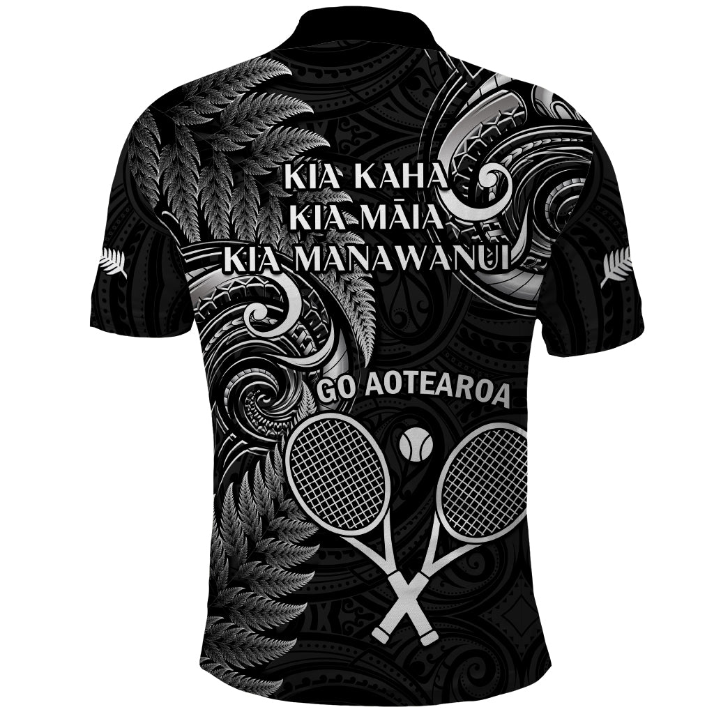 New Zealand Tiki Tennis Polo Shirt 2024 Aotearoa Tenehi Maori Silver Fern - Black - Vibe Hoodie Shop