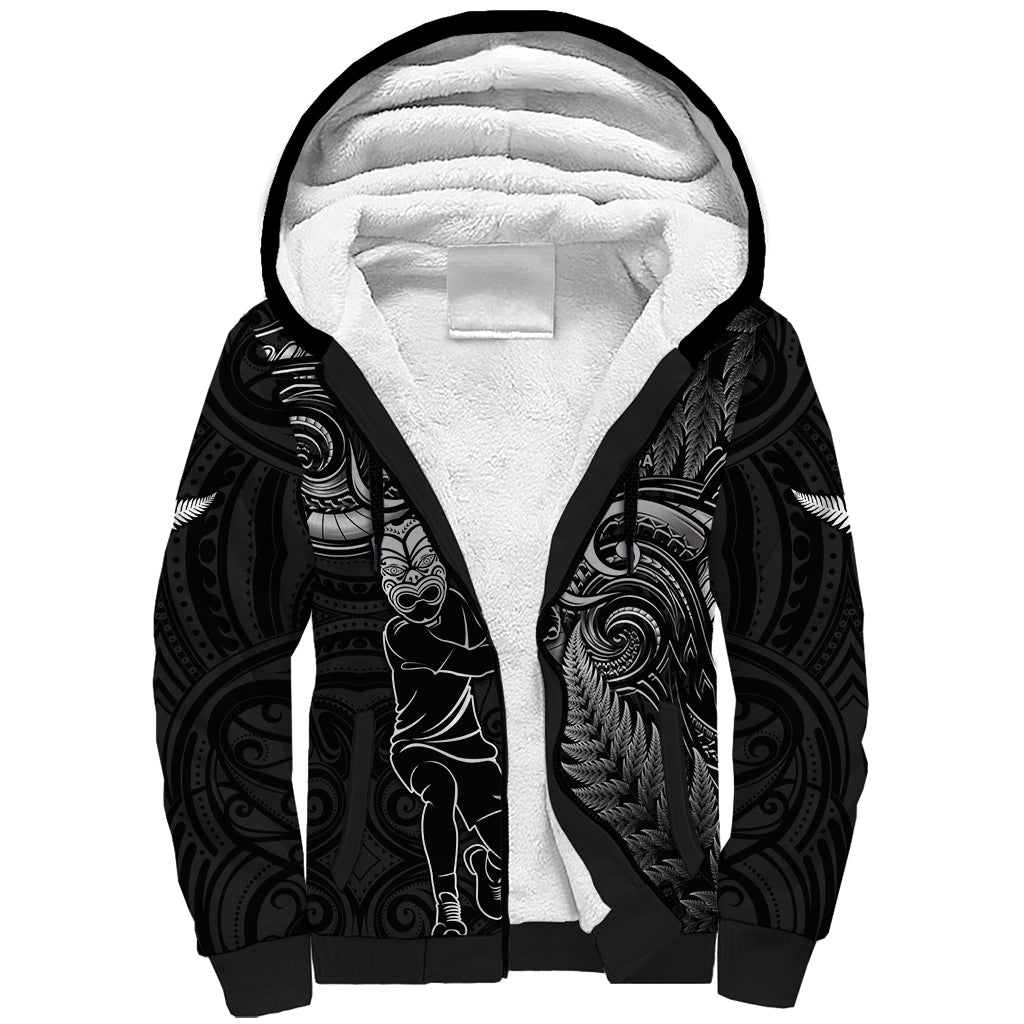 New Zealand Tiki Tennis Sherpa Hoodie 2024 Aotearoa Tenehi Maori Silver Fern - Black - Vibe Hoodie Shop