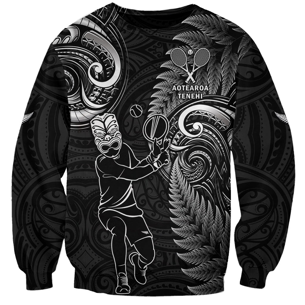 New Zealand Tiki Tennis Sweatshirt 2024 Aotearoa Tenehi Maori Silver Fern - Black - Vibe Hoodie Shop