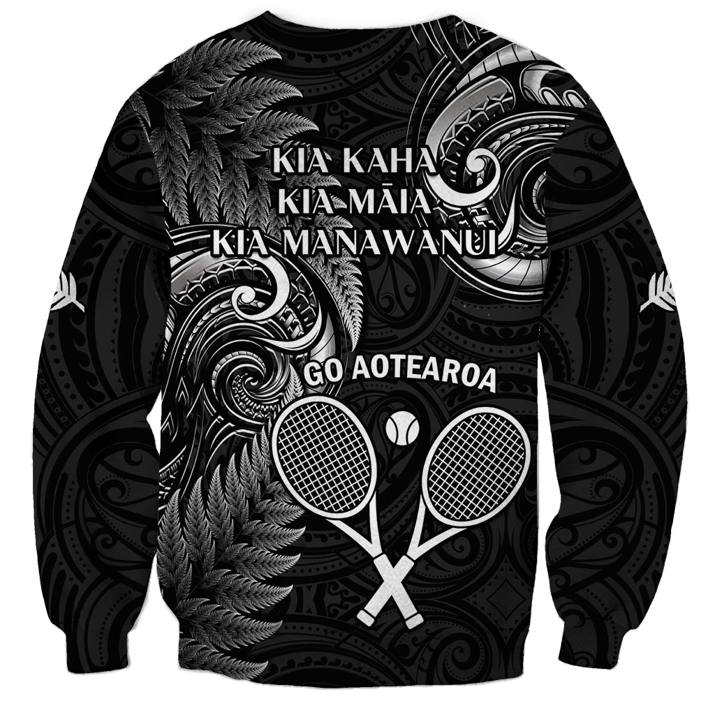 New Zealand Tiki Tennis Sweatshirt 2024 Aotearoa Tenehi Maori Silver Fern - Black - Vibe Hoodie Shop